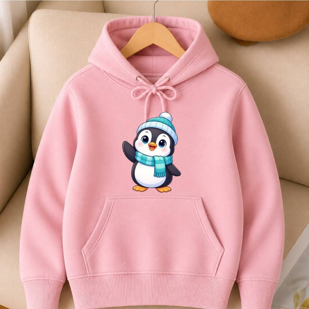 Moletom Flanelado Infantil Modelo Canguru com Excelente Acabamento Premium Estampa Pinguim Fofo
