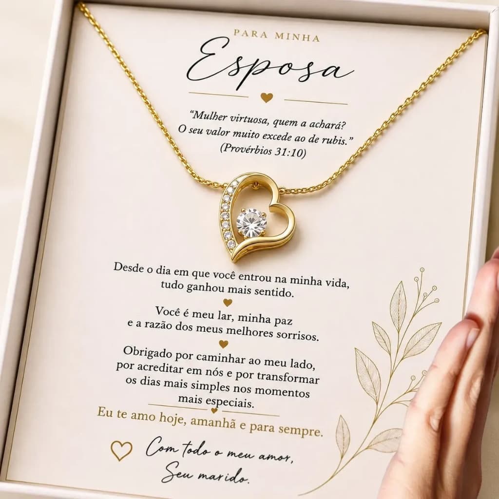 Presente Para Futura Esposa Noiva Namorada Colar Banhado a Ouro 18K Com Mensagem Emocionante e Caixa