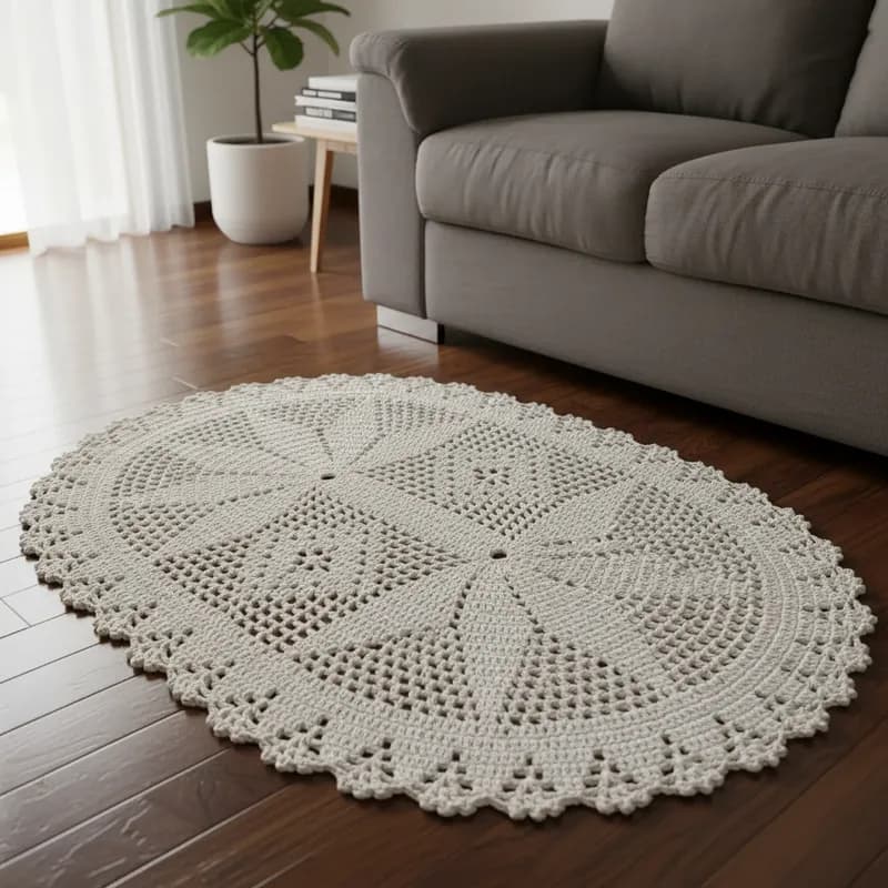Tapete Oval Crochê 1,10 Metro X 80 Cm Barbante Cru