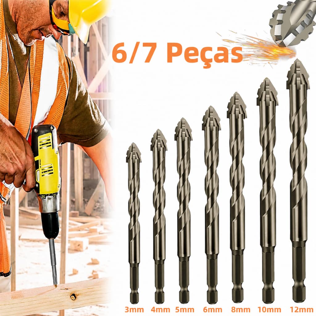 6/7 Peças Broca Excêntrica Serrilhada De Carboneto  De Quatro Gumes Para Perfuração De para Madeira, Azulejo,3-12mm