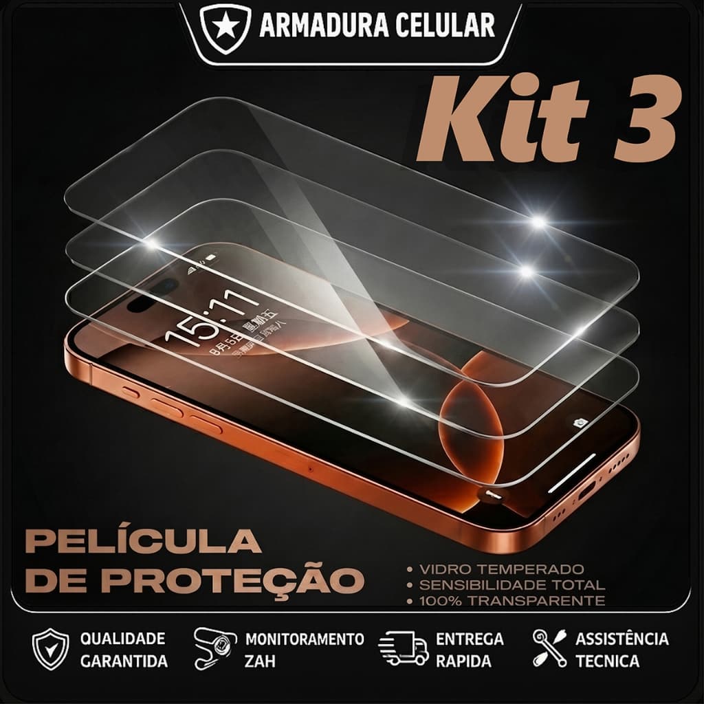 Kit 3 Películas HD Vidro Temperado para iPhone X até 17 Todos os Modelos
