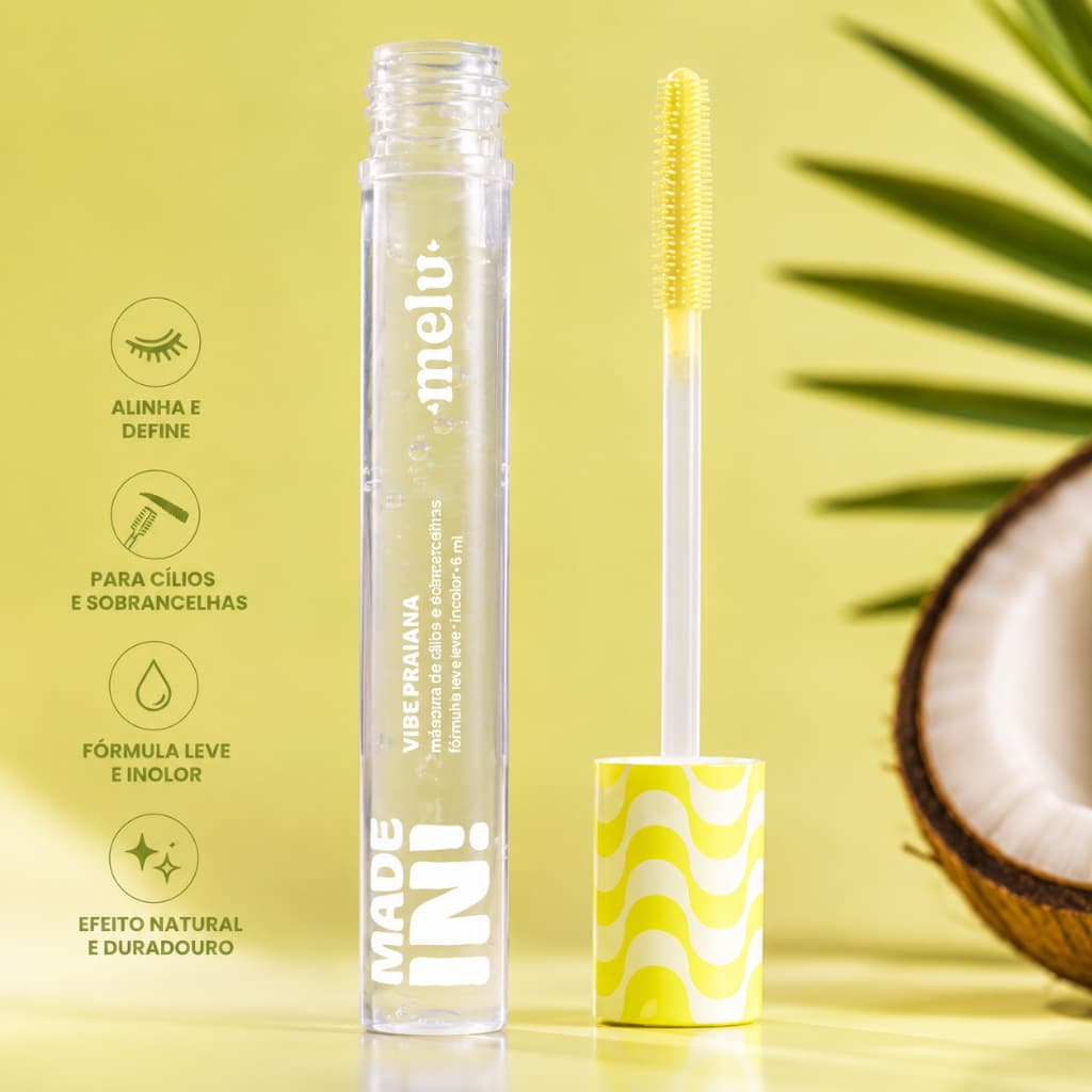 Máscara Incolor Para Cílios e Sobrancelhas Vibe Praiana Melu Ruby Rose | Alinha Define e Fortalece 6ml