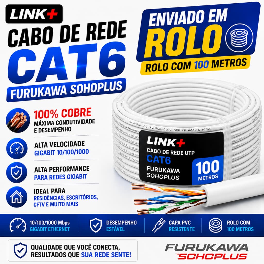 Cabo De Rede Utp Branco Cat6 Furukawa Sohoplus Rolo 100 Mt