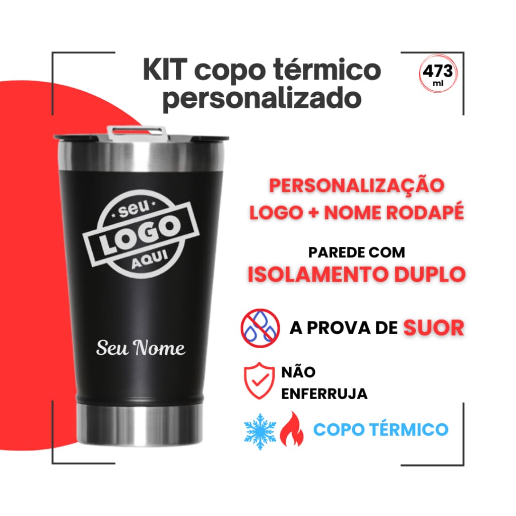 Kit 1/2/3/4/5 copos térmicos 473ml personalizado a laser com sua logo ou nome brinde casamento aniversário