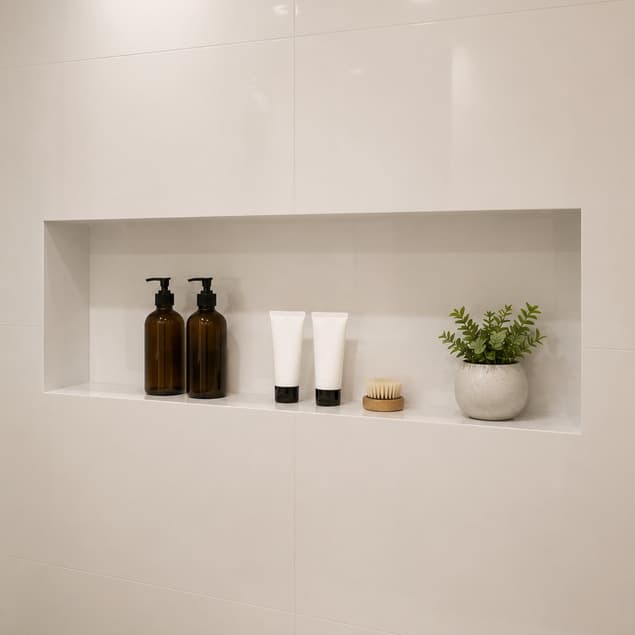 Nicho De Porcelanato Branco 70x30x10 Organizador Pra Banheiro Não Acumula Água Borda Invisível