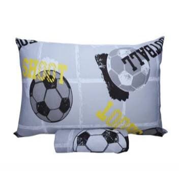 Jogo de Cama Solteiro Infantil com Elástico - Ajuste Firme, Toque Macio, Estampa Futebol Cinza