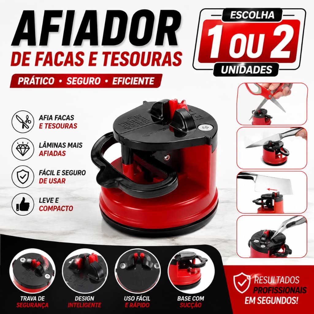 Afiador de Facas e Tesouras E Alicate com Ventosa Profissional 1 ou 2 Unidades