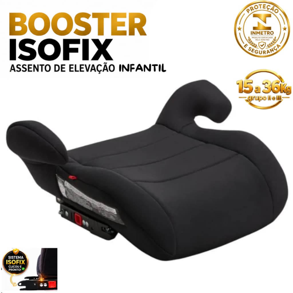 Assento de Carro Infantil ISOFIX 15 a 36kg Booster Banco de Elevação Cadeira Viagem FIX FIT Preto