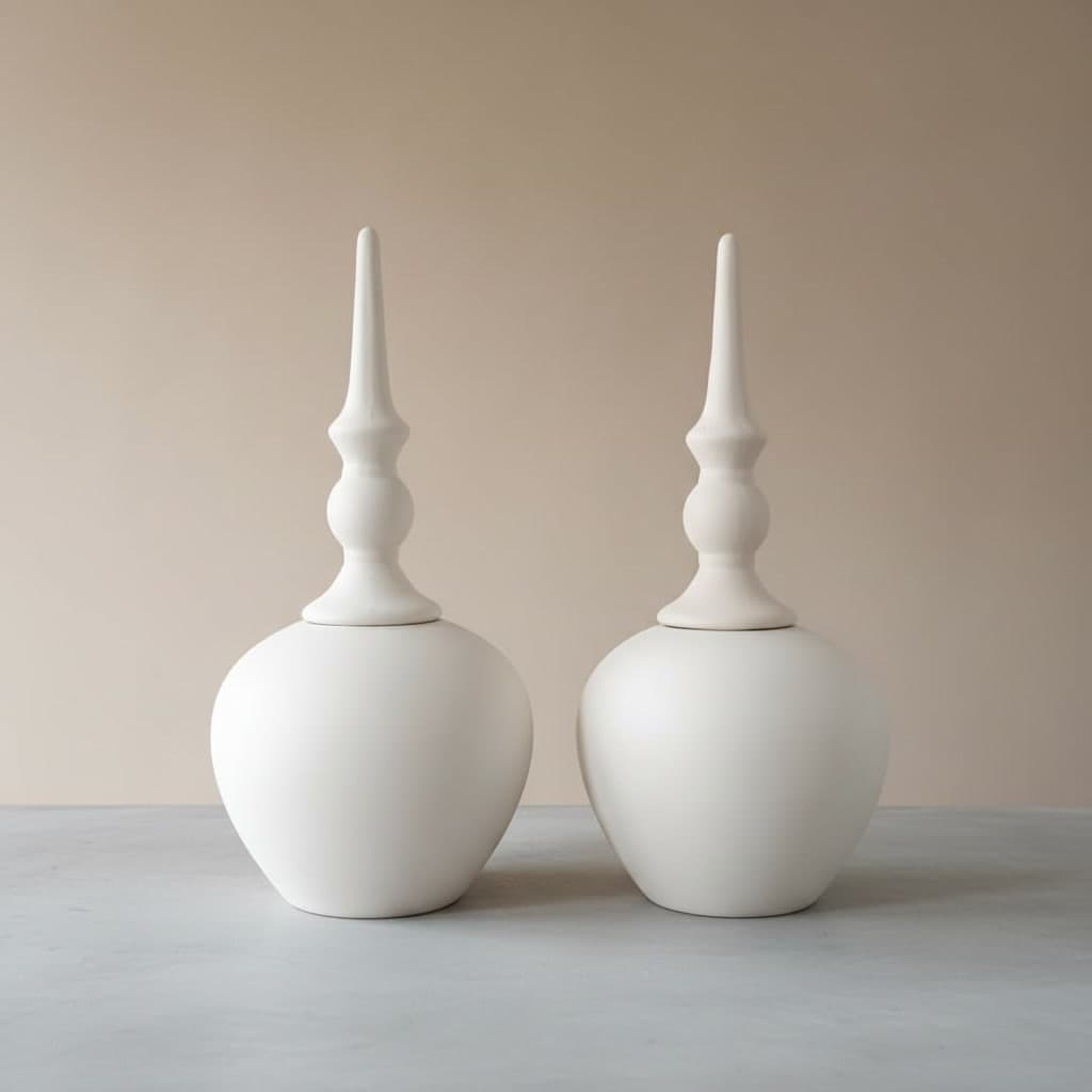 Vasos em Cerâmica Lumina com Tampa Orgânico Luxo Branco Fosco Decorativo decoração de Interiores