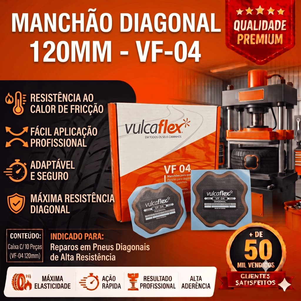 Manchão Diagonal 120mm P/ Reparo de Pneus Alta Resistência | VF-04 | Caixa C/ 10 Peças | VulcaFlex