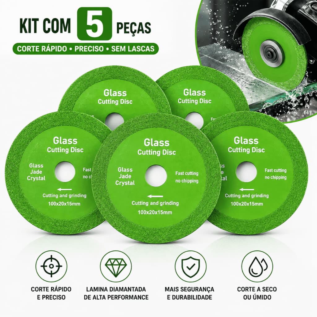 Kit 1 a 5 Unidades Disco Diamantado Para Corte De Vidro Porcelanato Piso Ceramica 100mm