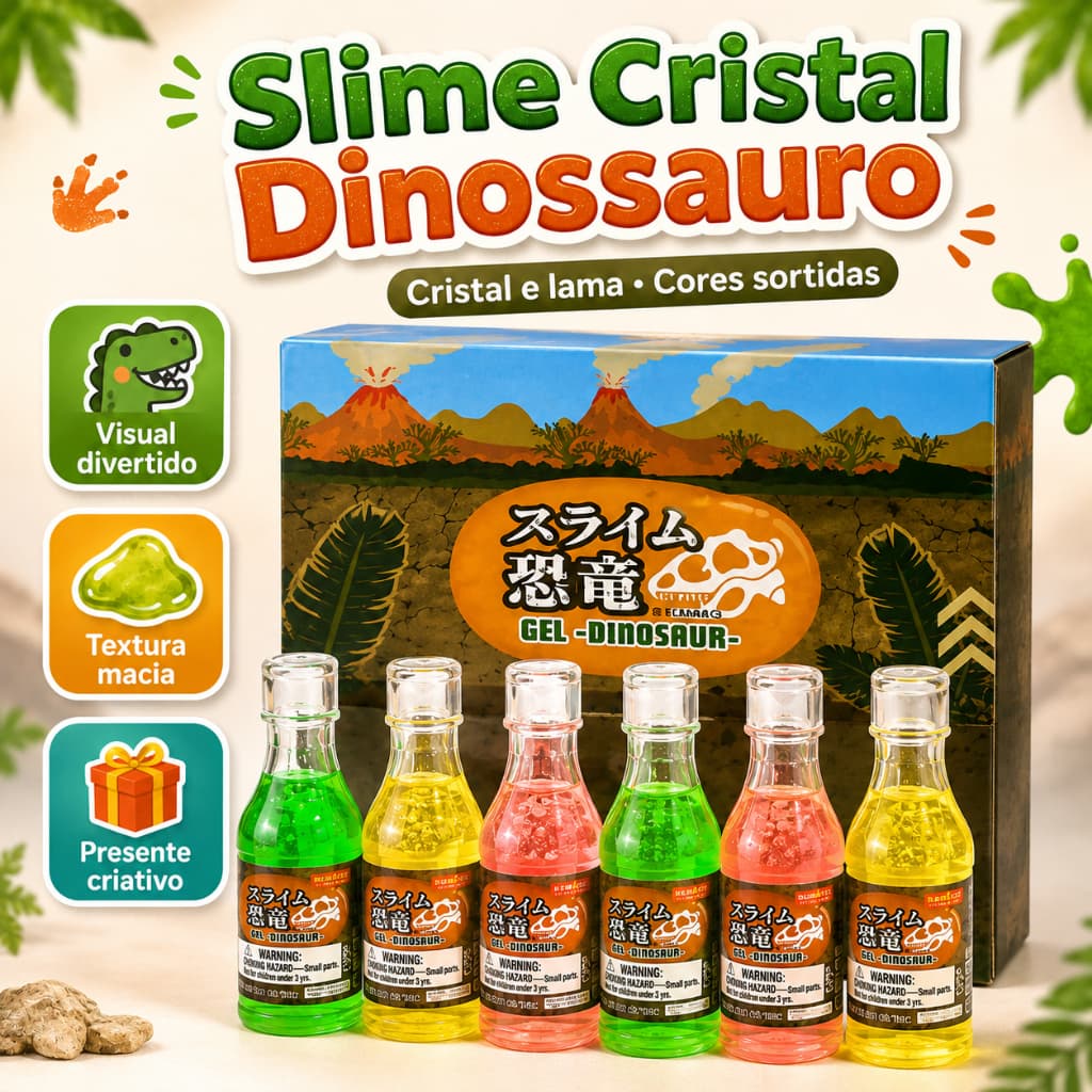 3/6/9/12 Unidades Slime Cristal Dinossauro Brinquedo Sensorial Antiestresse Cores Sortidas