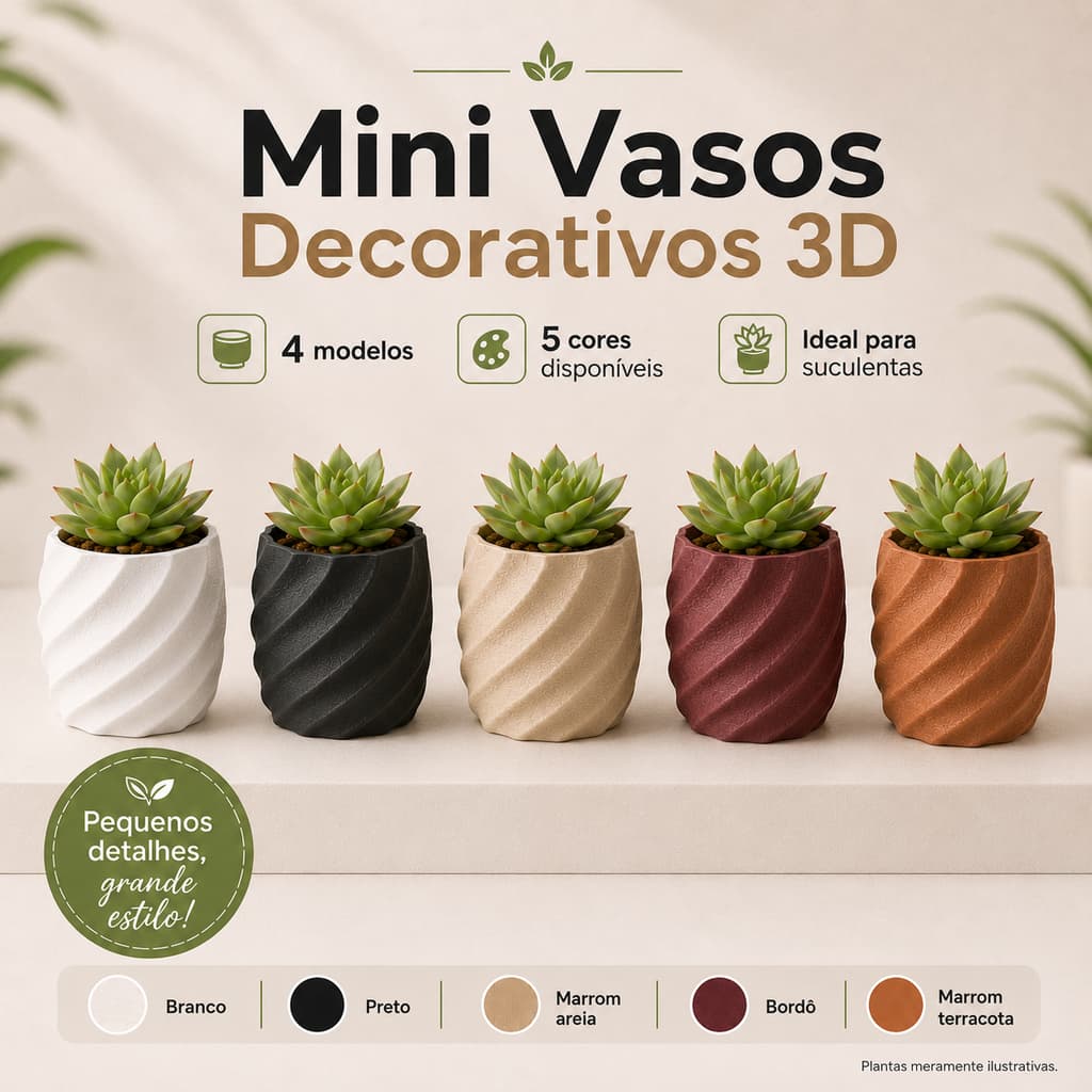 Kit Mini Vasos Decorativos  Para Suculentas Cactos Plantas 4 Modelos Modernos