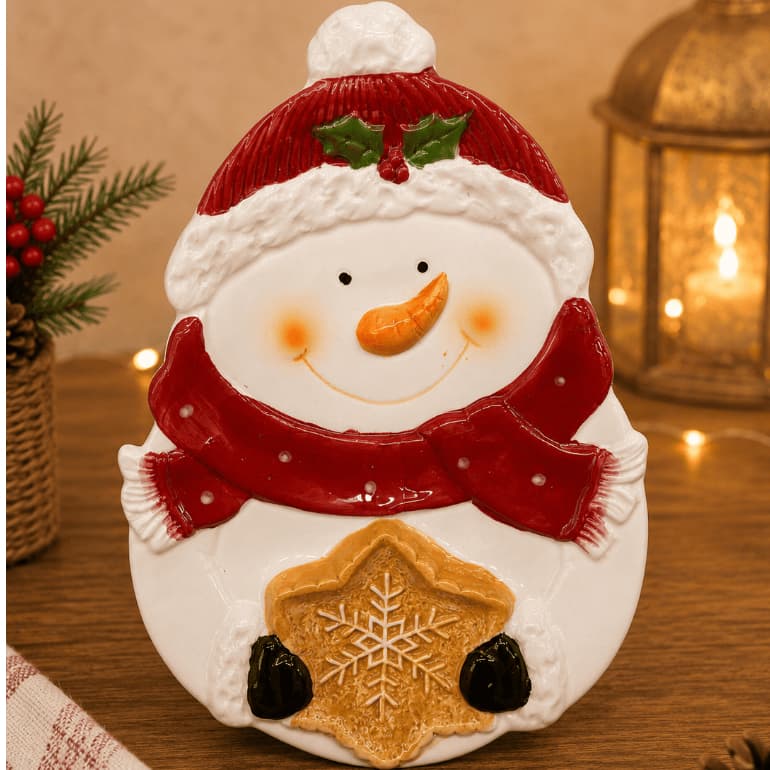 Travessa Petisqueira Natal Porcelana Boneco de Neve Decoração Mesa Durável | Pronta Entrega