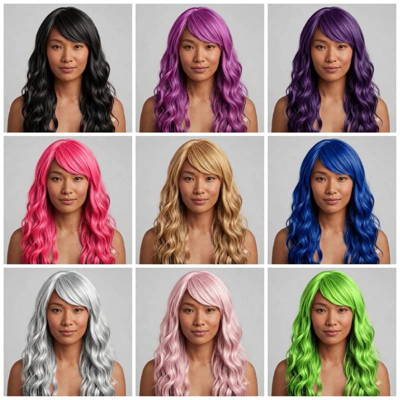 Peruca Colorida longa Ondulada para Fantasia Feminina Criativa Carnaval Cosplay Bloquinho Cabelo Maluco Halloween