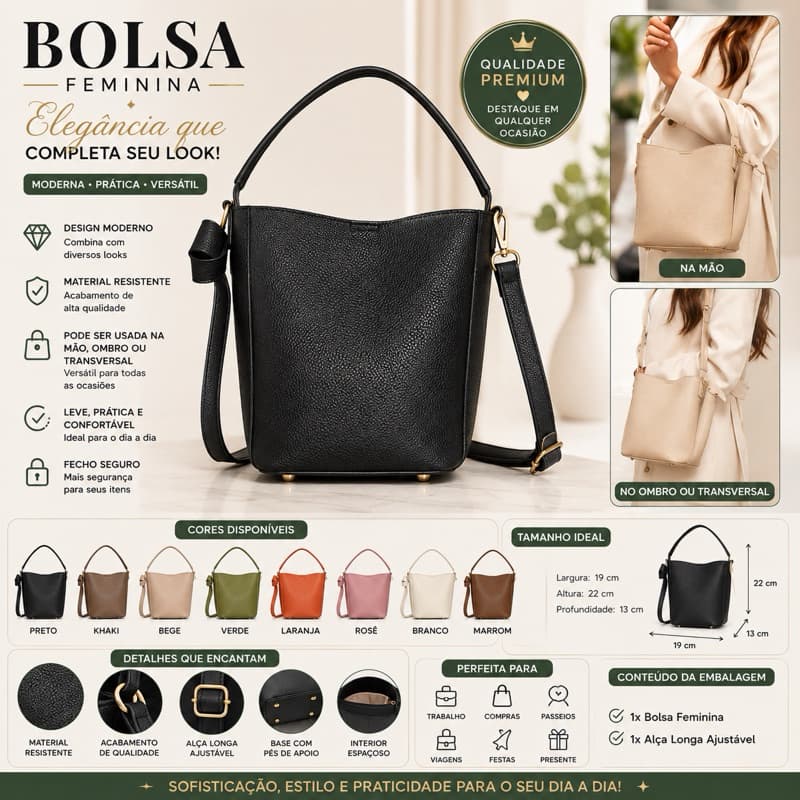 Bolsa Feminina Transversal com Alça Longa Ajustável Bolsa de Ombro Casual Elegant 06105