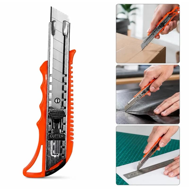 Kit Estiletes Profissionais de Metal 18mm Com Trava de Segurança Reforçada e Lamina Segmentada