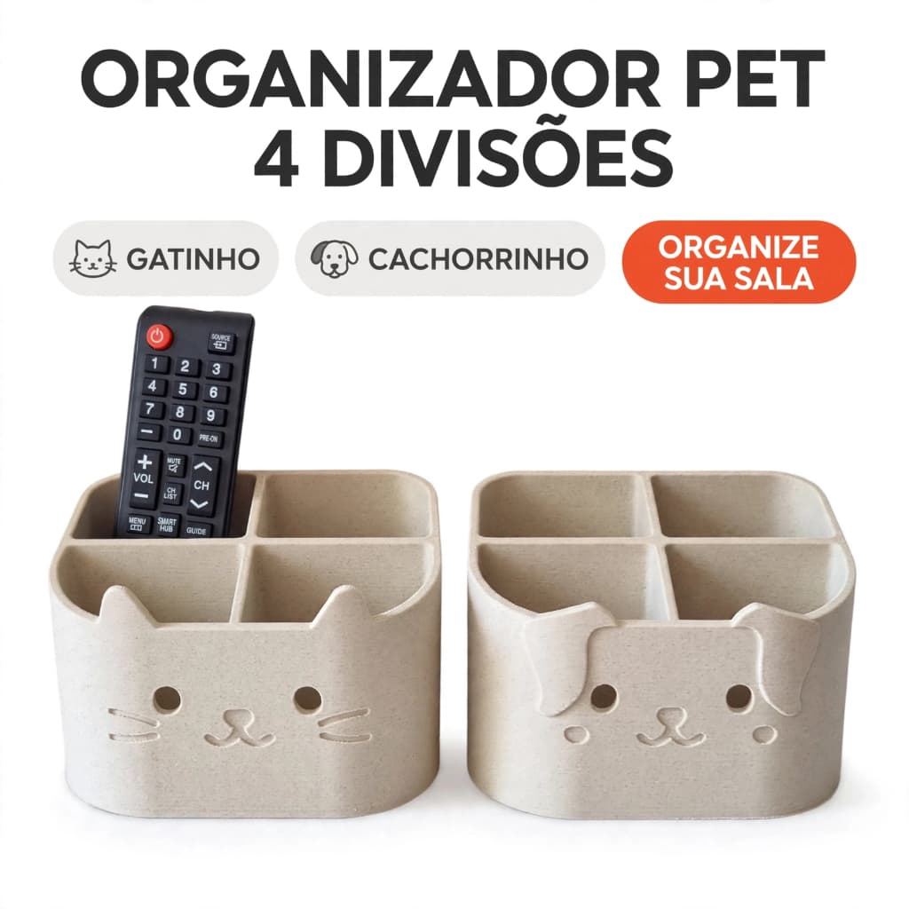 Suporte Organizador para Controle Remoto Cachorro Gato Porta Objetos Mesa Sofá