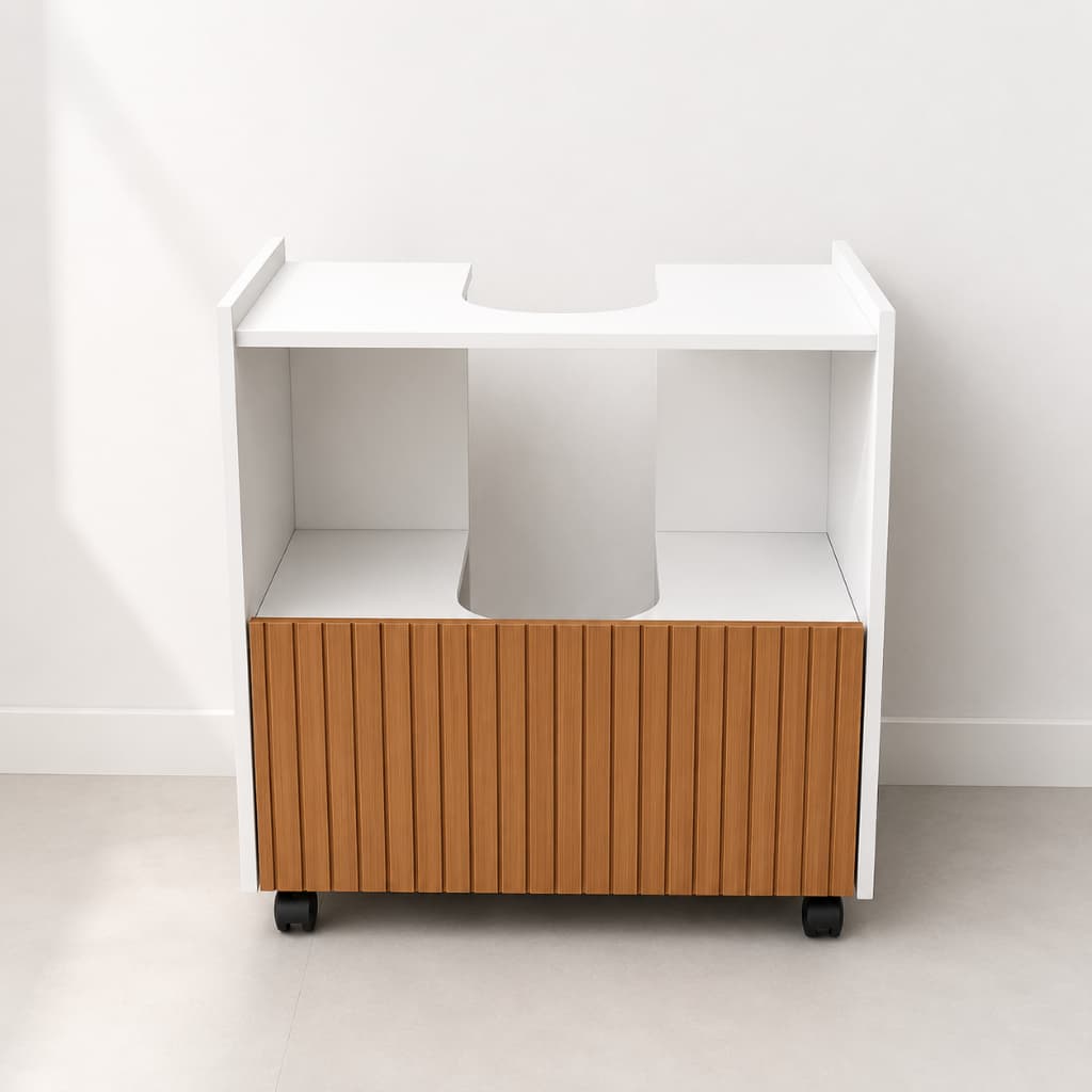 Gabinete Coluna para Pia de banheiro 1 Porta e com Prateleira Organizadora Branco/Ripado 61x54cm