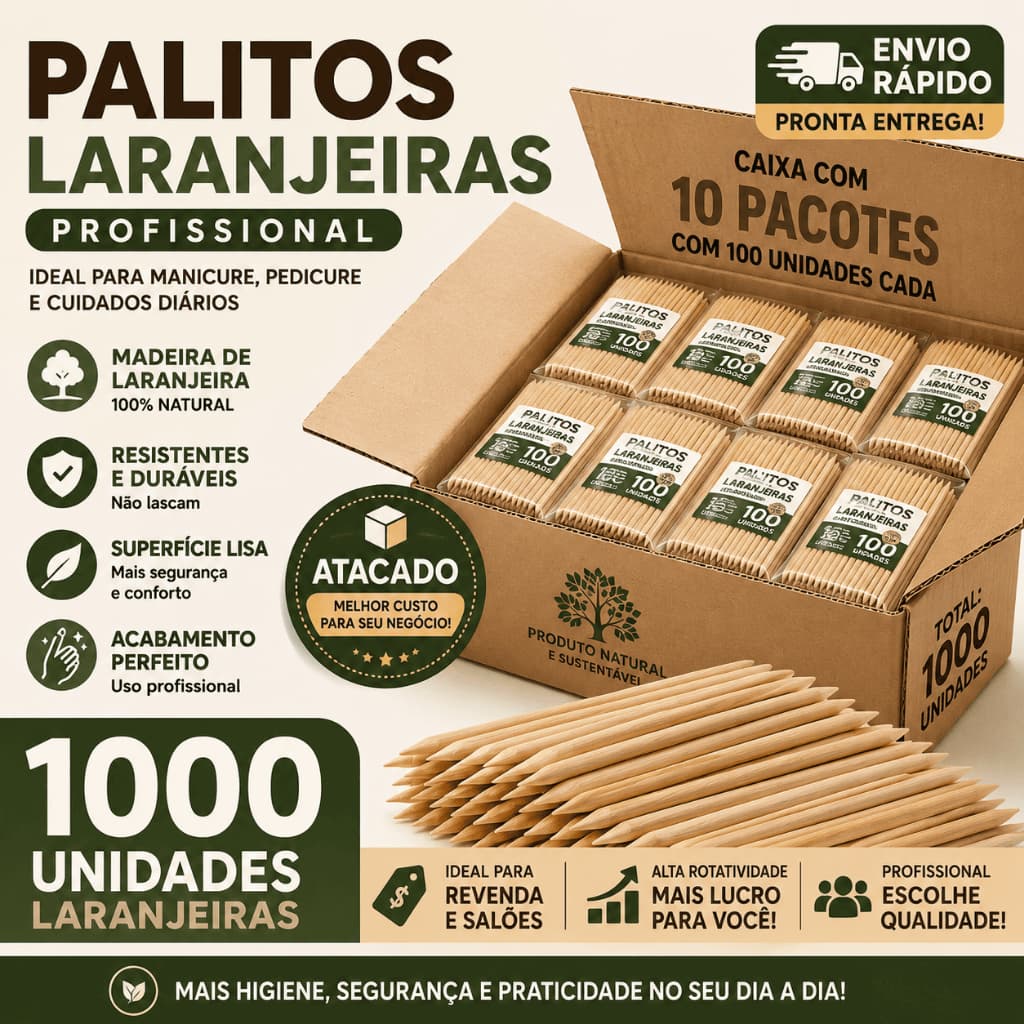 Palitos Laranjeira Kit Atacado Profissional 1.000 Manicure