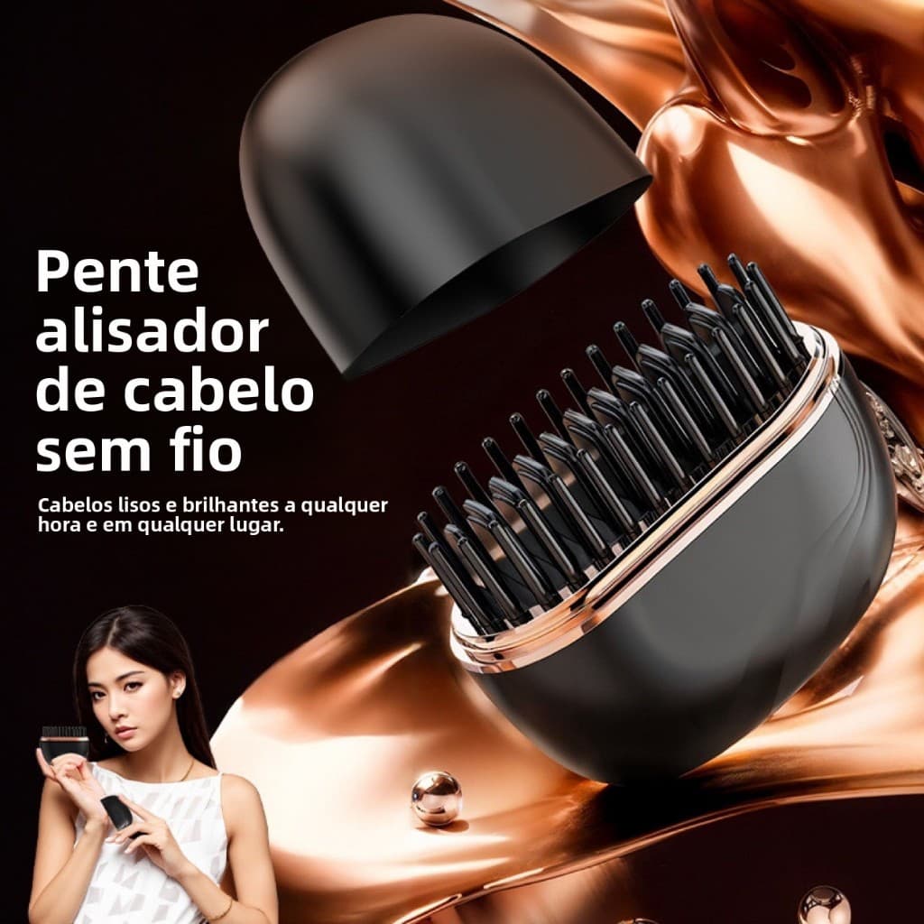 Escova Alisadora E Modeladora Sem Fio Portátil Mini Recarregável USB Para Cabelos Lisos E Sedosos