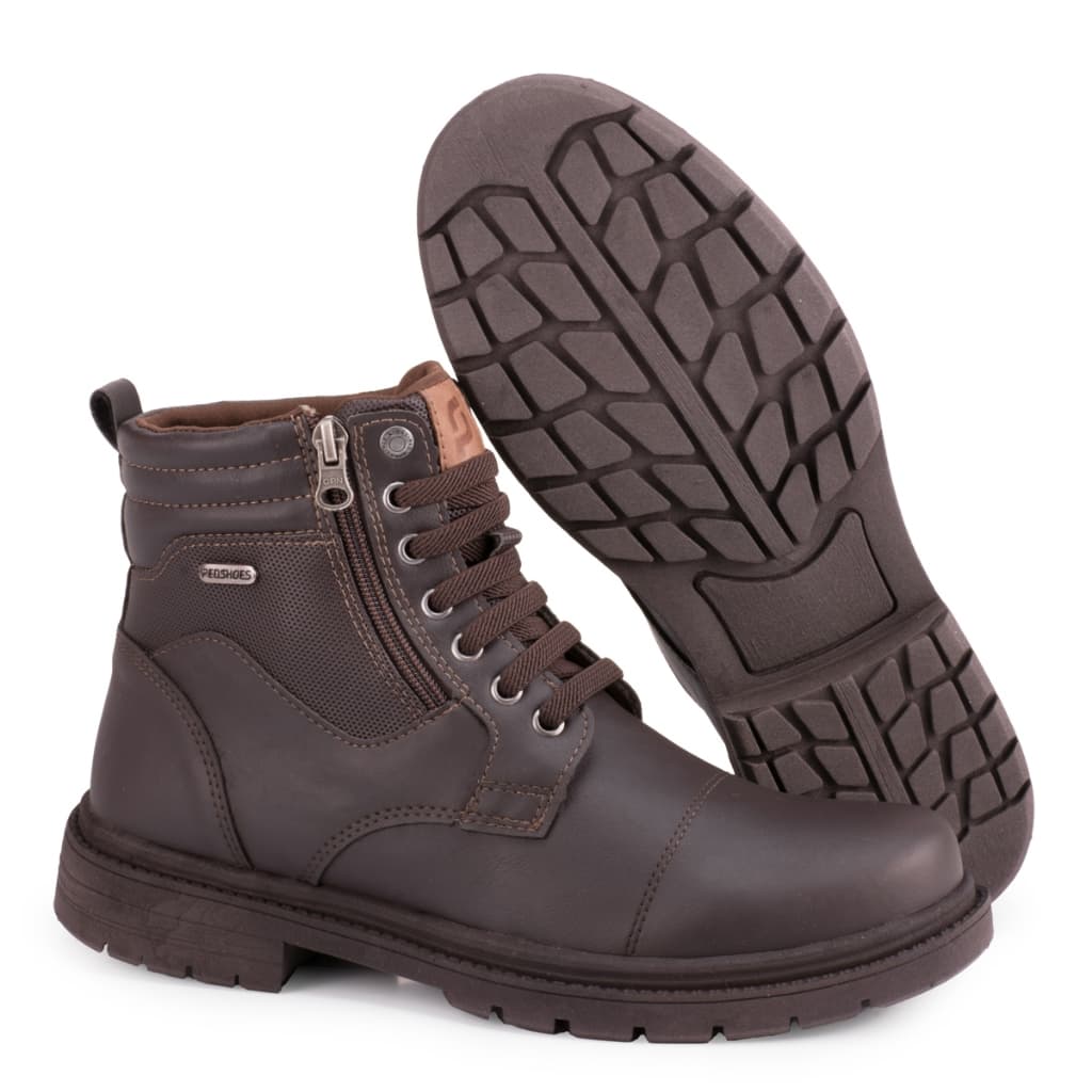 Bota Coturno Masculino Couro Sintético Cano Curto Com Zíper Lateral E Elástico Solado Costurado Bota Adventure Trilha