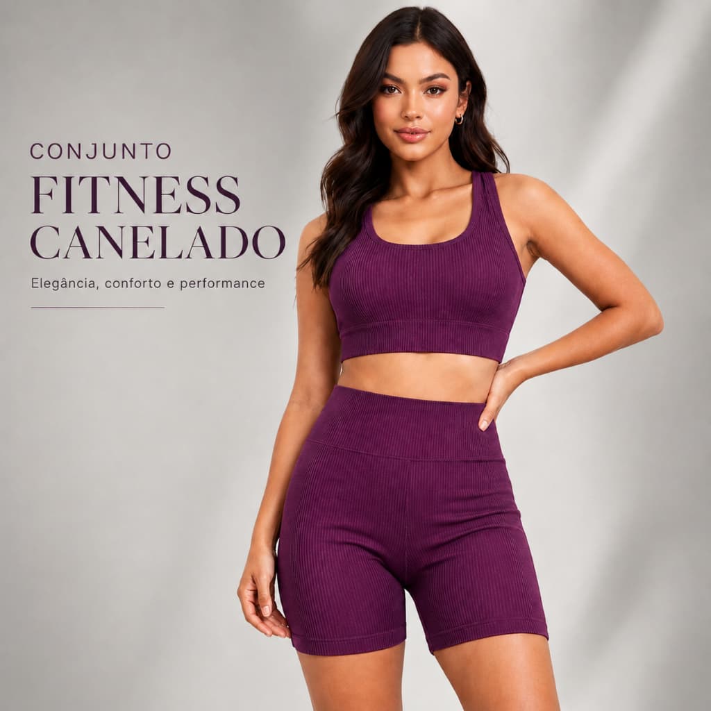 Conjunto Fitness Feminino Canelado Top  Short Confortável e Elástico
