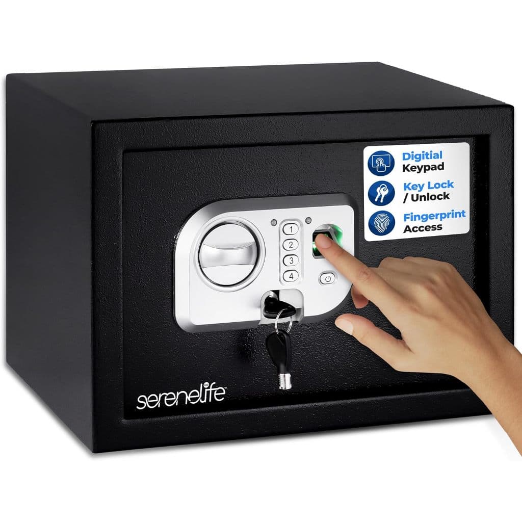 Cofre de segurança Serenelife com impressão digital preta