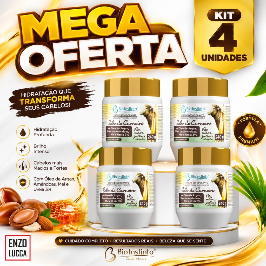 kit 4 und Creme Sebo de Carneiro C/ Óleo de Argan 240