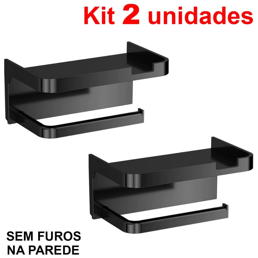 Kit com Suporte para Papel Higiênico Multiuso com Prateleira – Adesivo Sem Furos