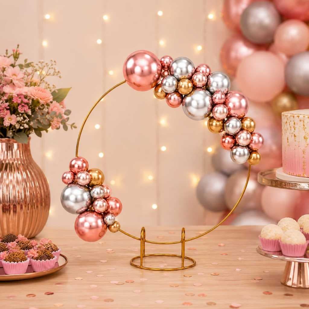 Arco De Mesa 50 cm Dourado Suporte Balões Decoração Festa Aniversário Evento Mini Arco Painel de Mesa