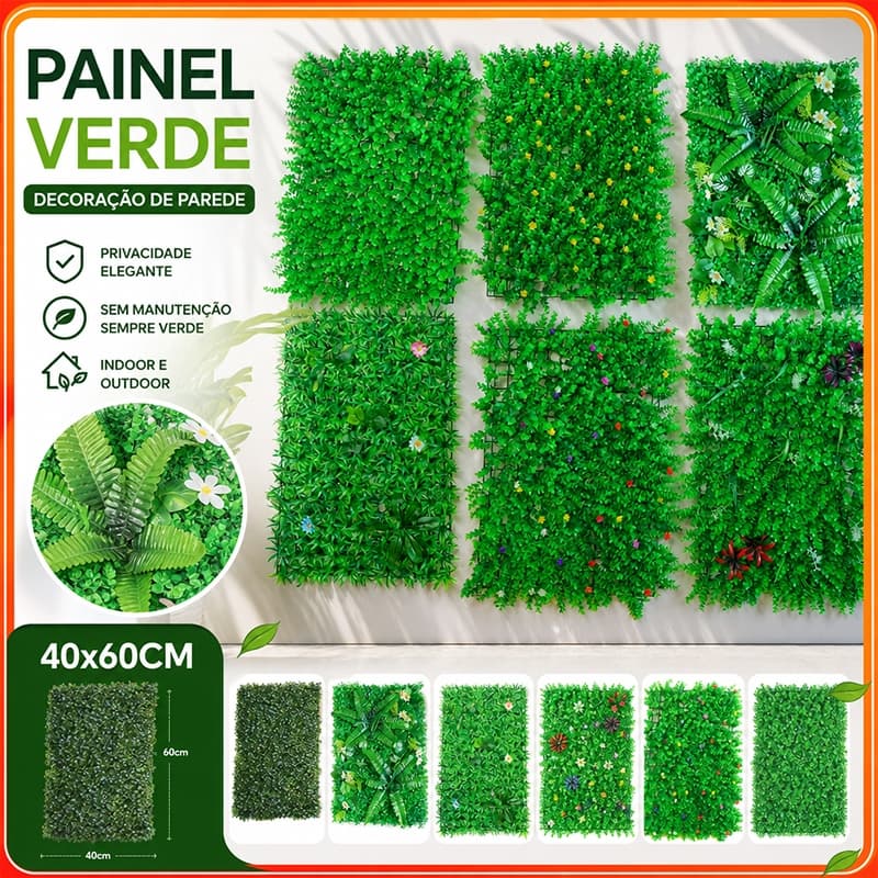 Painel de Planta Artificial Parede Verde Realista Decoração Jardim Vertical Casa Escritório