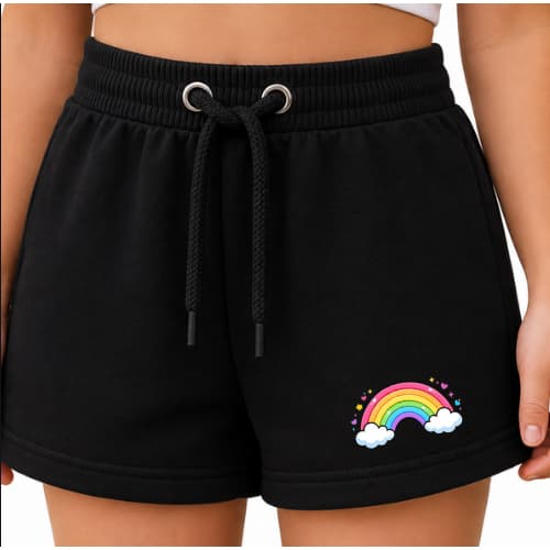 Shorts Moletom Feminino Infantil Algodão Várias Cores Premium Estampa Arcoíris Fofo