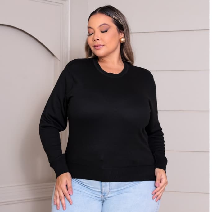 Suéter Tricô Feminino Gola Canoa Tamanho Especial G1 G2 G3