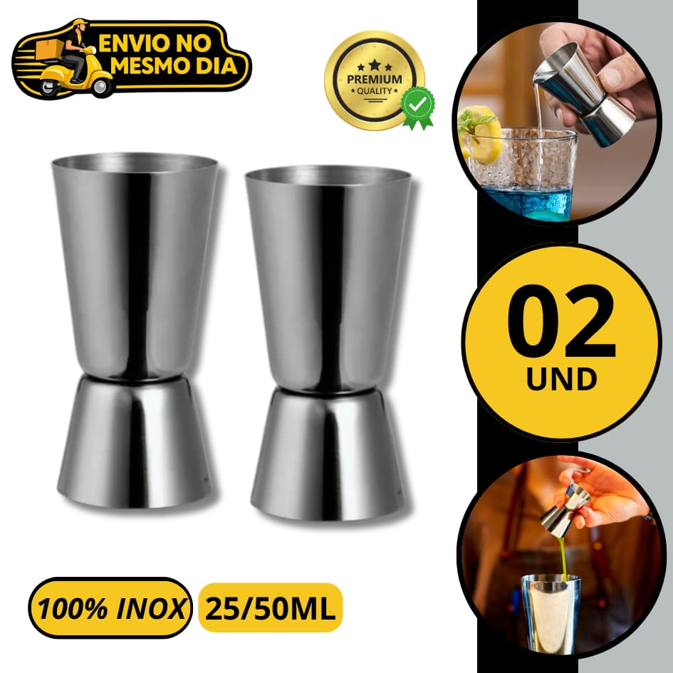 KIT 1/2/3 Dosador Duplo Medidor de Bebidas em Aço Inox 25/50ml Jigger Drinks Coquetéis Bartender Bar