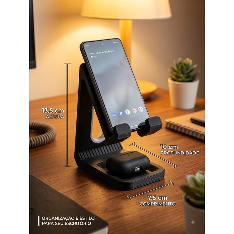 Suporte para Celular e fone de ouvido com acesso para carregador de celular
