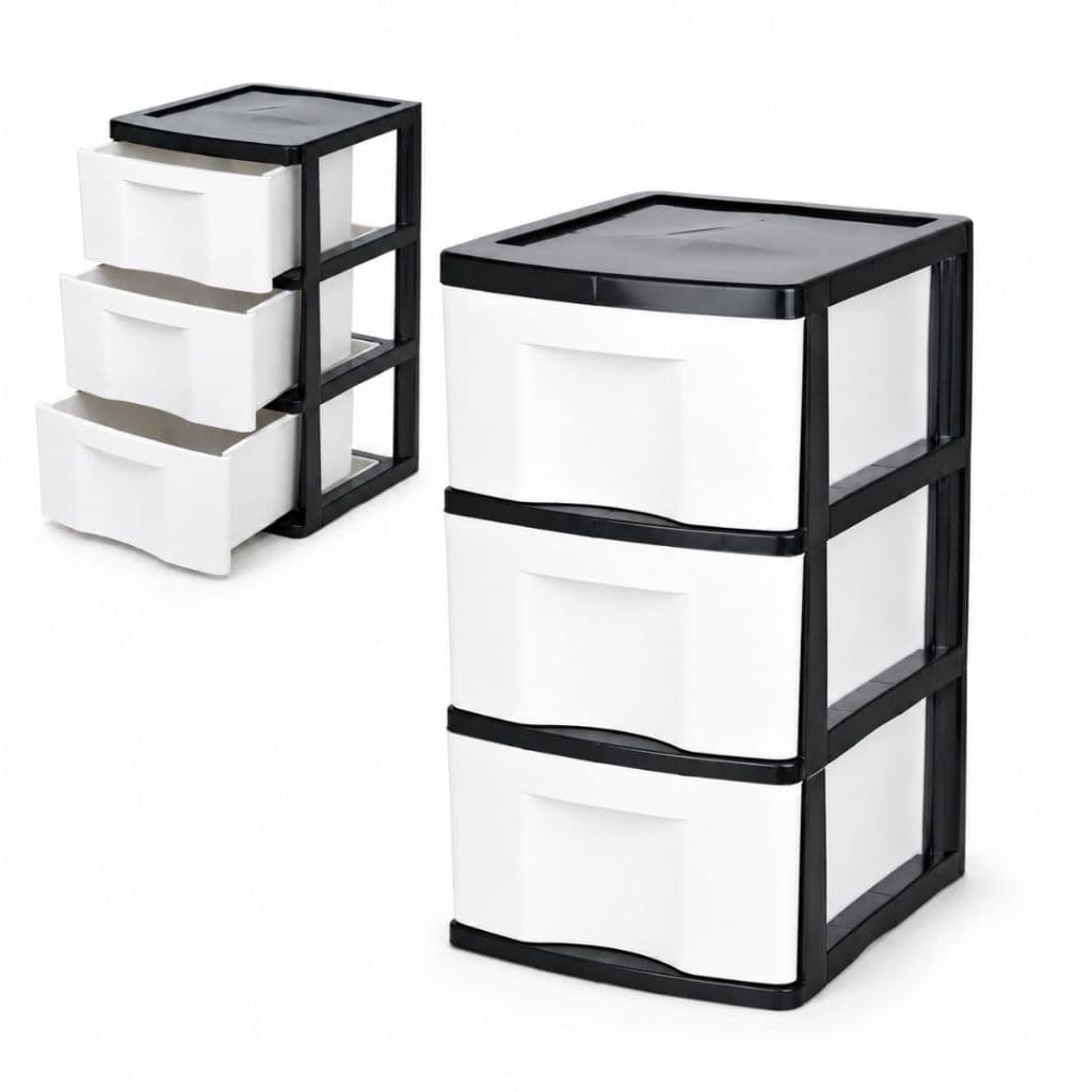 Gaveteiro de Chão Organizador 3 Gavetas Branco e Preto Plástico São Bernardo