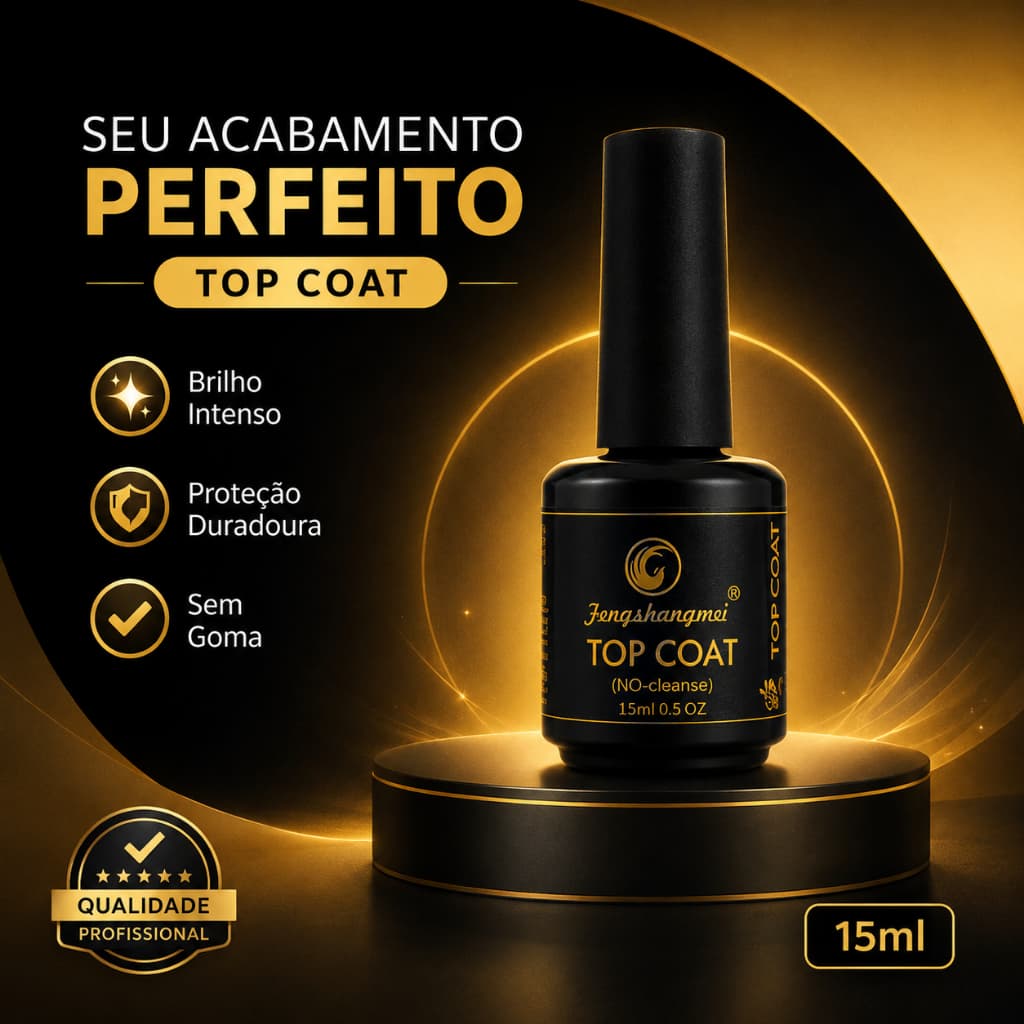 Top Coat No-Cleanse Fengshangmei 15ml – Acabamento para Unhas em Gel Validade próx 25/10/2026
