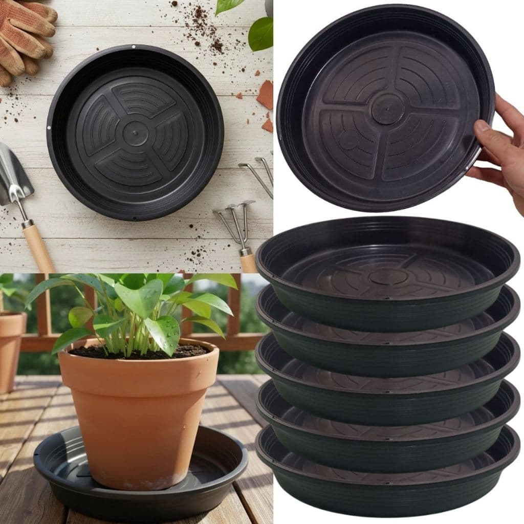Kit 12 Prato Plástico Para Vaso De Planta 21cm Pratinho Médio Preto Pratos Coletor de Agua