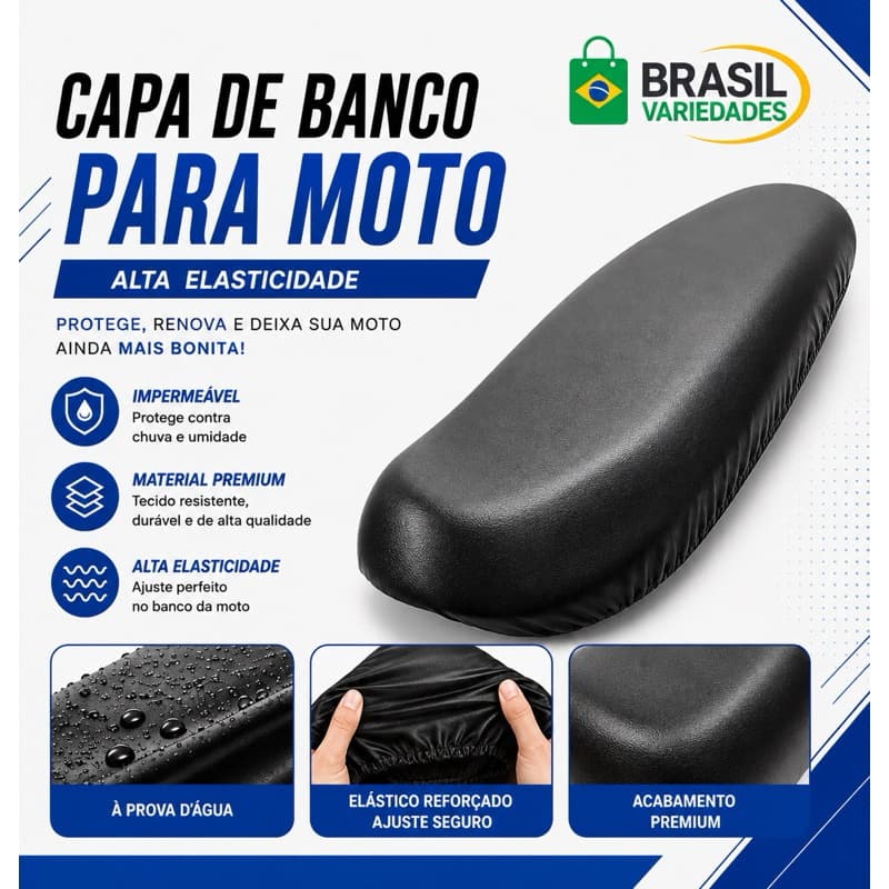 Capa de Banco Assento Moto Térmica Impermeável Proteção Sol Chuva Antiderrapante Universal Honda Yamaha Preta