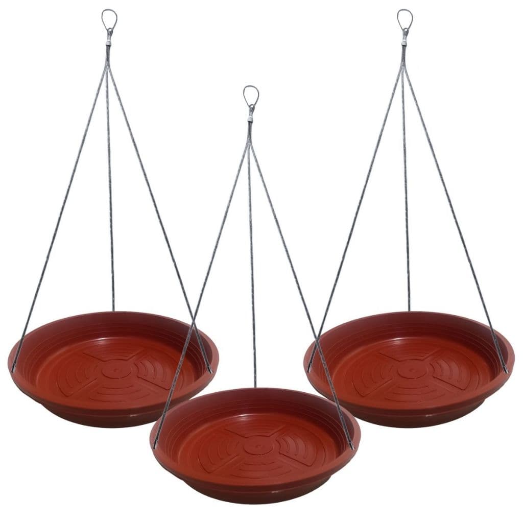 3 Kit Suspenso Para Vaso de Planta Pendente Pendurar Vasos - Prato Cerâmica 17cm + Haste Cabo 40cm