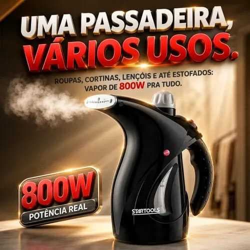 Passadeira a Vapor Portátil 127V Vapora Élégance para Roupas Desamassar Vertical Preta