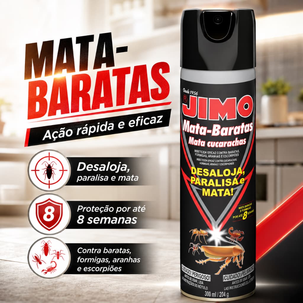 Inseticida Spray Mata Barata Formiga Aranha Mosquito 300ml Jimo Elimina Pragas Ação Rápida Uso Doméstico e Comercial