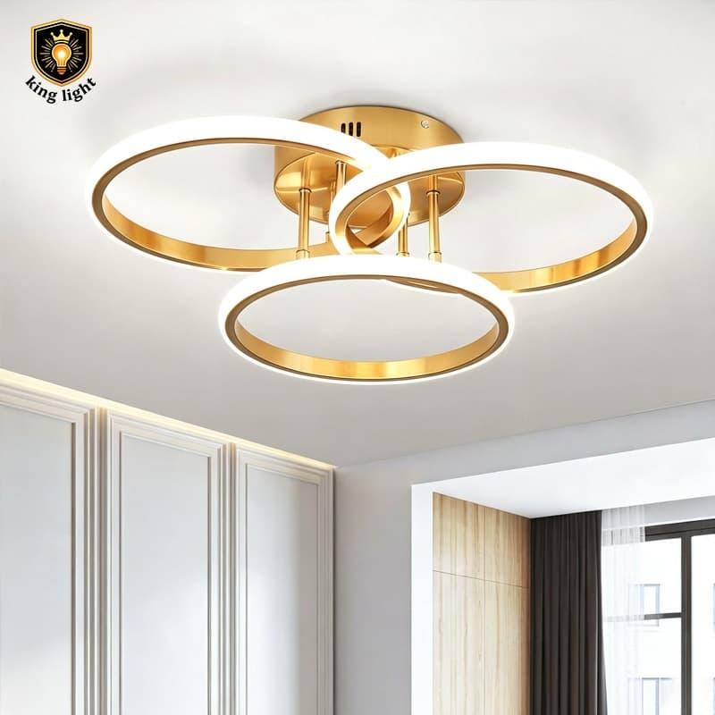 方案2｜热销风格型 Luminária de Teto LED 3 Anéis, Moderna, 3 Cores, Econômica para Sala Quarto