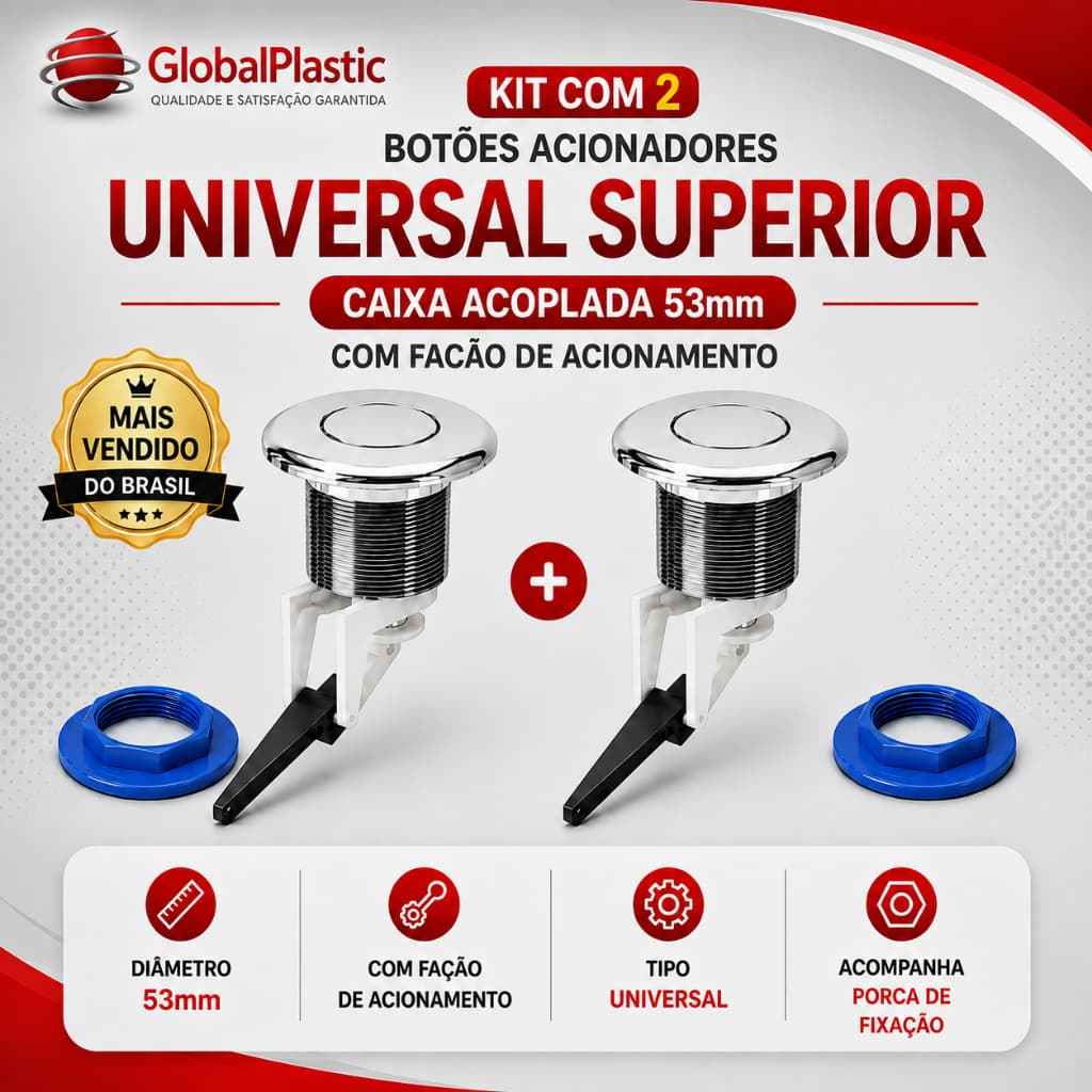 Botão Acionador Superior Caixa Acoplada Universal Cromado  Reparo Mecanismo de Descarga