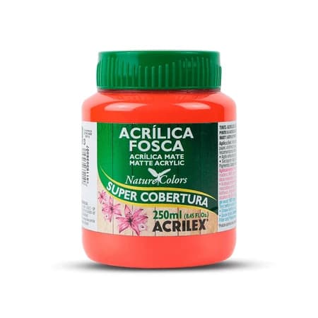 Tinta Acrílica Fosca Acrilex 250ml - Laranja - 517 - Artesanato Pintura Cobertura Impressora 3D