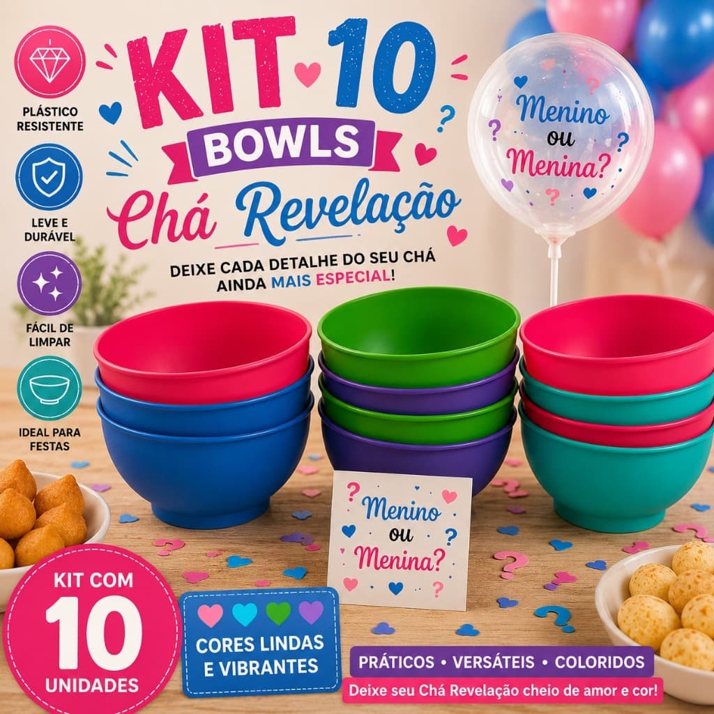 Kit 10 Bowls Lembrancinha Cha revelação Cha de bebe Festa Infantil 800ml