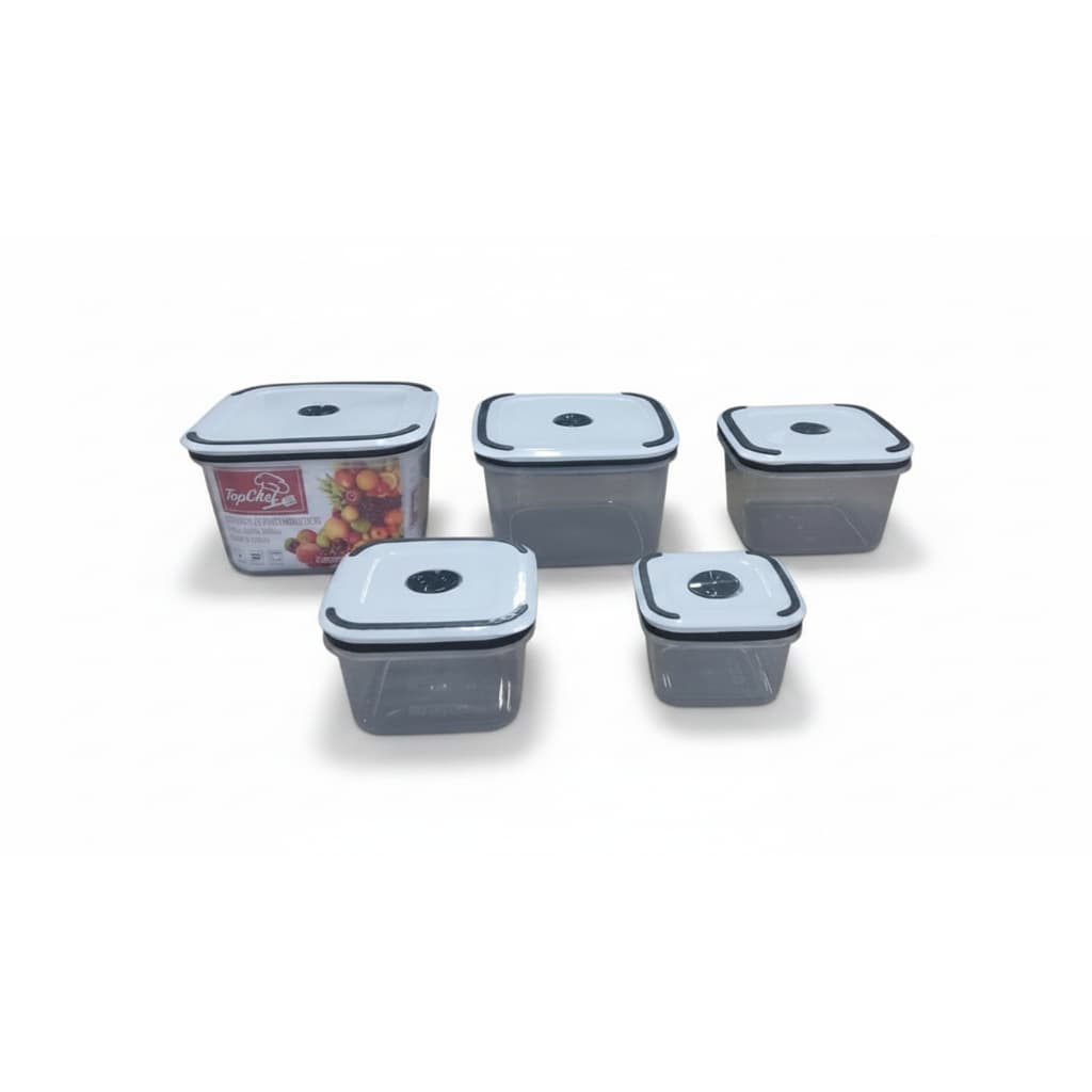 Kit 5 Potes Plásticos Herméticos Quadrados Tampa Vedação Jogo com Fácil Organização na sua Cozinha