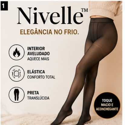 Meia Calça Térmica Feminina Peluciada Aveludada Preta Translúcida Inverno Nivelle™