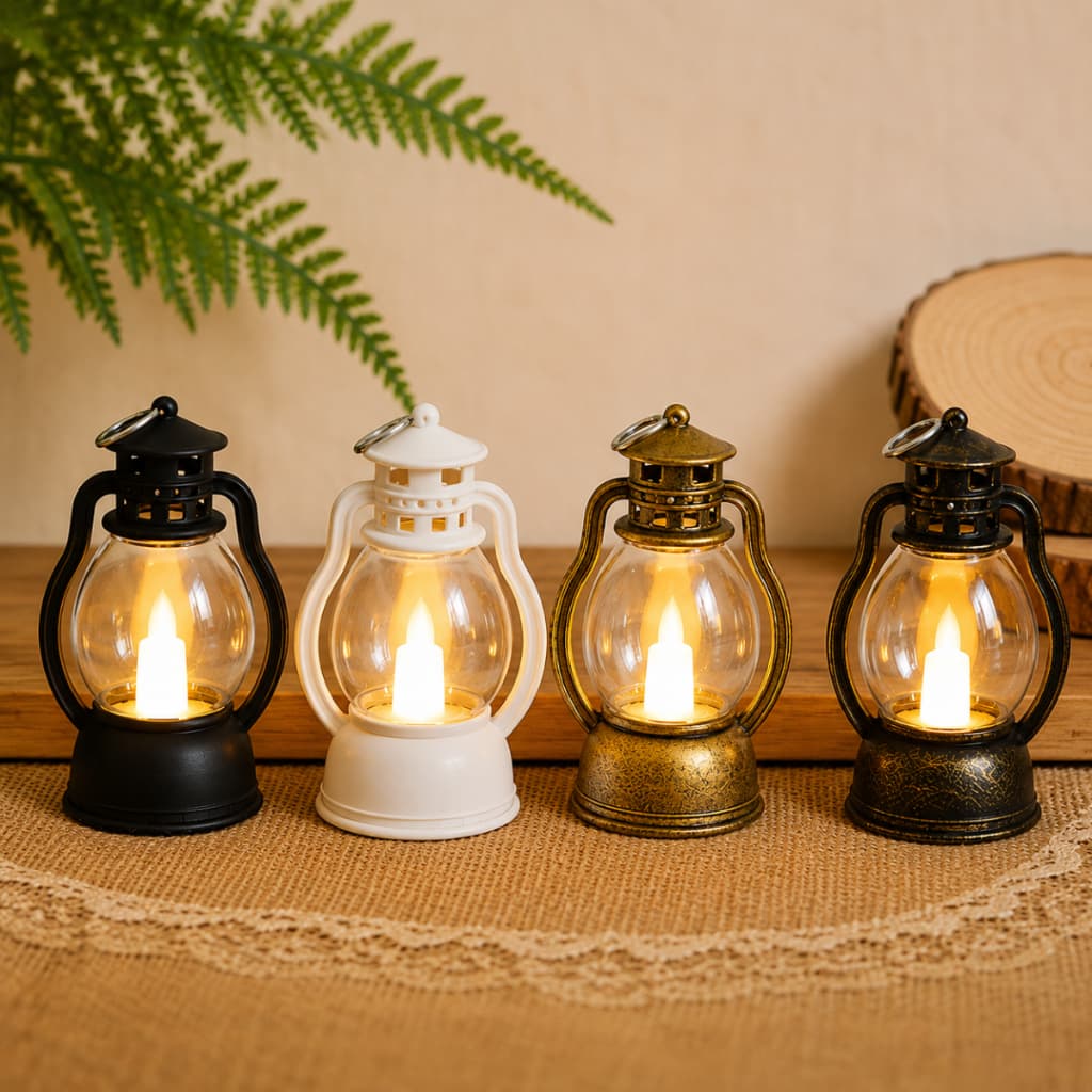 Kit Mini Vela Luminária Led Retrô Lampião Decoração Rústica